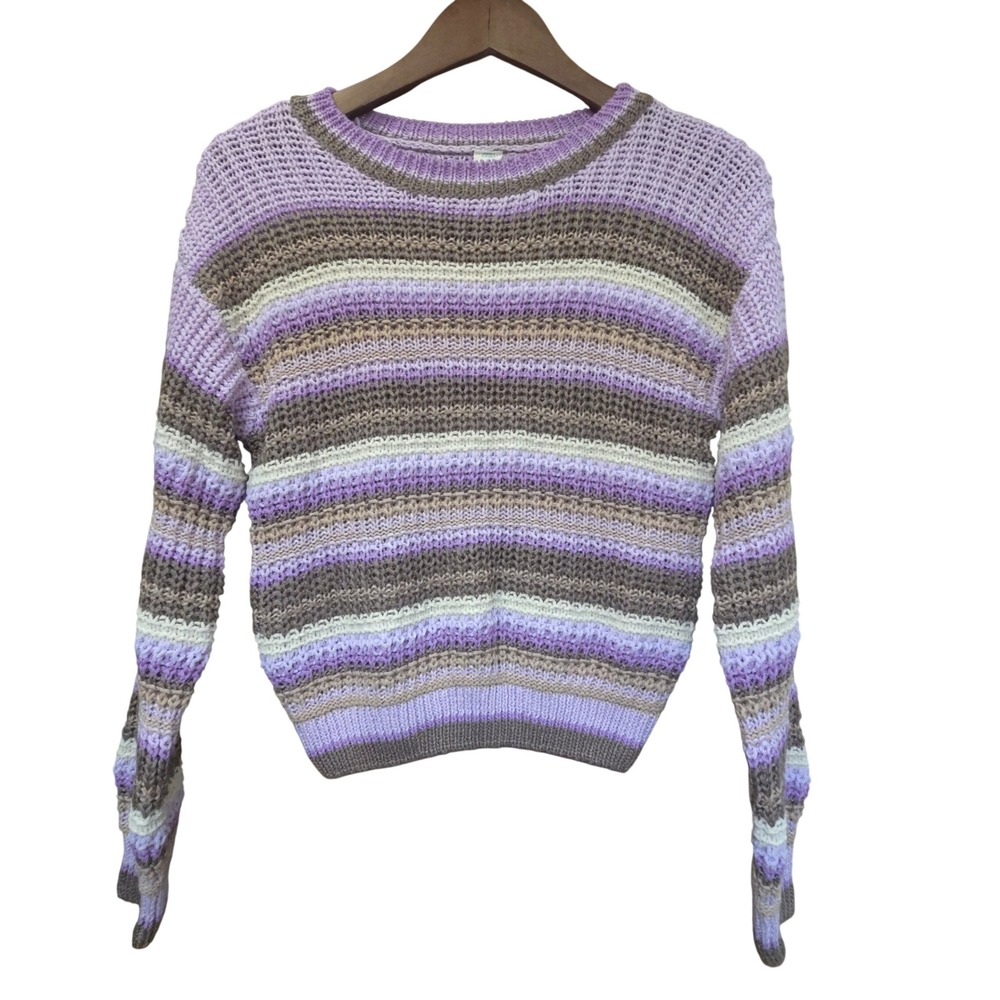 Thereabouts Girls XL 16 Striped Knit Sweater Purple Tan Cream Long Sleeve NWT